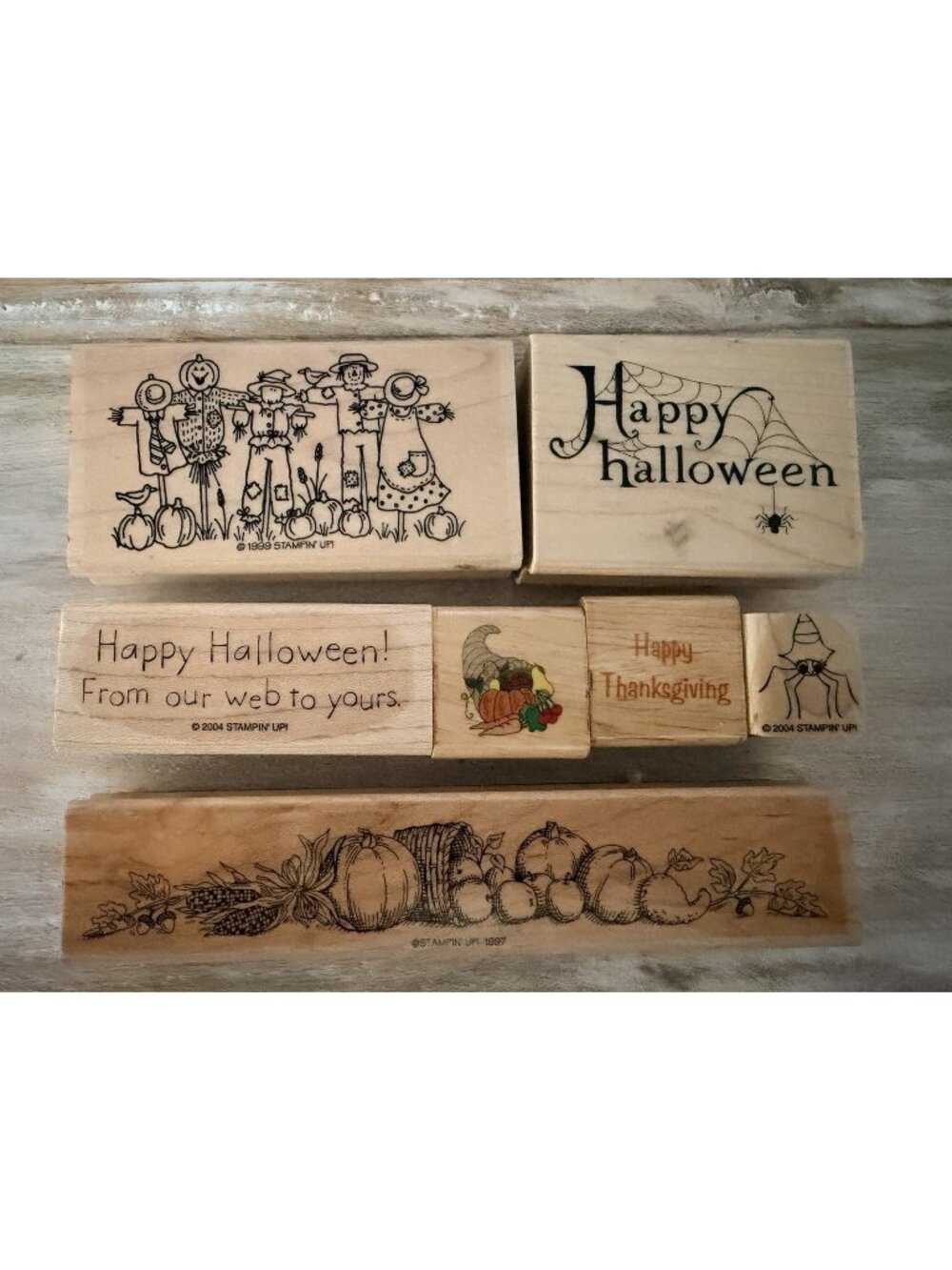 Stampin Up Fall Halloween Rubber Stamps Wood Mount
